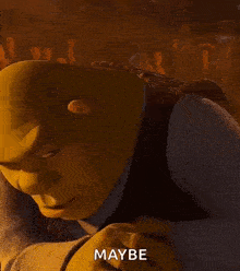 shrek from shrek is smiling and looking at the camera .