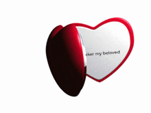 a heart shaped mirror with a picture of a bear and the words " mumbiker my beloved "