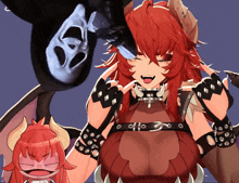 a cartoon of a girl with red hair and a scream mask