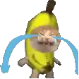a cat in a banana costume is crying with tears running down its face .