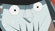 a close up of a cartoon character 's face with a hat on