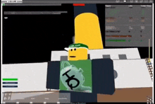 a cartoon character in a video game with a green shirt that says hq on it