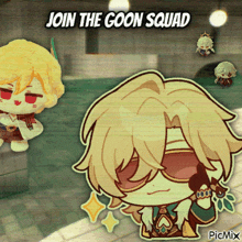 a cartoon character with the words join the goon squad on the top