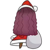 a cartoon drawing of a person wearing a santa hat and purple hair
