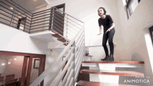 a person is standing on a set of stairs made in animatica