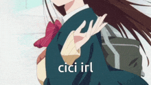 a picture of a girl with the word cici in white