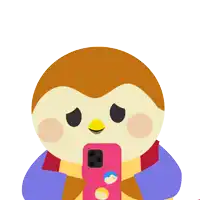 a cartoon of a bird holding a cell phone with the words talk to me written above it