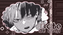 a black and white drawing of a boy with the name shoto de dani written on the bottom