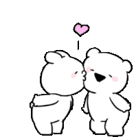 a couple of teddy bears kissing each other with a heart coming out of their mouths .