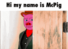 a cartoon of a pig with the words hi my name is mcpig on the bottom
