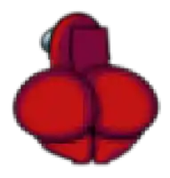 a pixel art drawing of a red among us character 's butt