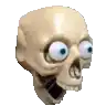 a cartoon skull with big blue eyes and a funny face .
