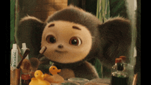 a stuffed animal is brushing its teeth with a toothpaste that says svela