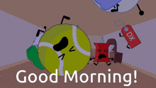 a group of cartoon characters with the words good morning
