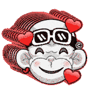 a cartoon of a monkey wearing sunglasses and hearts on his face
