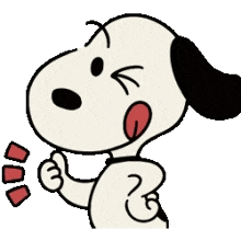 a cartoon of snoopy making a funny face with his tongue hanging out .