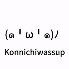 a white background with the word konnichiwassup in black