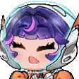 a pixel art drawing of a girl wearing a helmet and headphones .