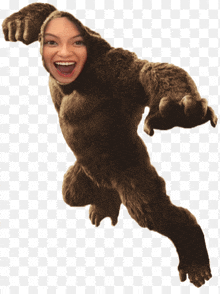a gorilla with a woman 's face on its back