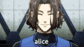 a cartoon character with the name alice written on his chest