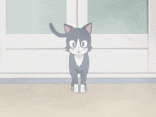 a cartoon cat with its eyes closed and its tongue hanging out