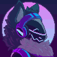 a pixel art of a wolf wearing headphones and sunglasses