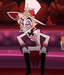 a cartoon character is sitting on a couch with a bucket of chicken nuggets in the background