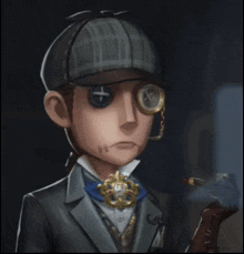 a man in a suit and hat with a cross on his eyes