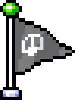 a pixel art drawing of a flag with a green sphere on top