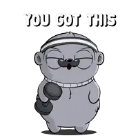 a cartoon character holding a dumbbell with the words " you got this " written above him