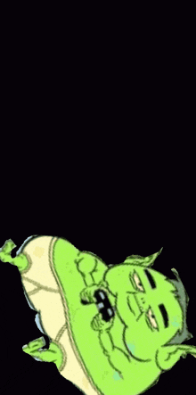 a cartoon of a green monster laying on its back