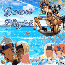a collage of anime characters with the words good night written on it