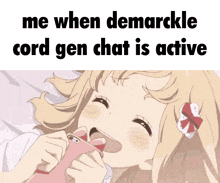 a picture of a girl with the words me when demarcekle cord gen chat is active on the bottom