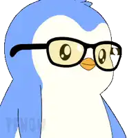 a blue and white penguin wearing glasses holds a sign that says fact