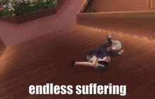 a girl laying on the floor with the words endless suffering written below her
