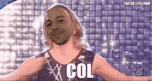 a man in a tank top with the word col on it