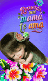 a picture of a little girl with the words recuerdo que mama te ama on it