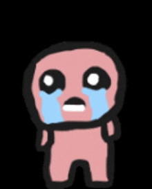 a pink cartoon character is crying with tears coming out of his eyes .