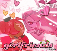 a picture of a cat and a cookie with the words girlfriends on the bottom