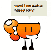a cartoon drawing of an orange object with two eyes and a tail