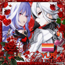 a picture of two anime characters with the words love yuri on the bottom right
