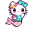 a pixel art of a hello kitty dressed as a mermaid with a bow .