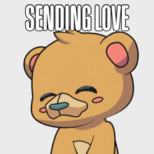 a teddy bear with the words sending love written above it