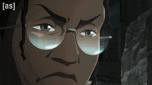 a close up of a man 's face with glasses and the words [ as ] on the bottom right