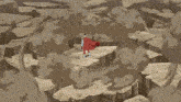 a man in a red and white superhero costume stands next to a white object