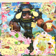 a collage of pompompurin stickers and a man with a helmet that says ' i love my wife '