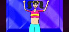 a cartoon of a girl in a pink top and blue pants