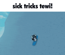 a picture of a person on a snowboard with the words sick tricks tewi below it