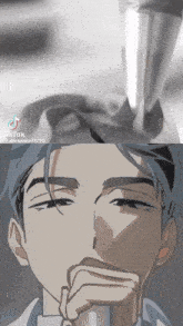 a drawing of a man with blue hair and a tiktok watermark