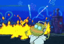 fire spongebob burning fireworks